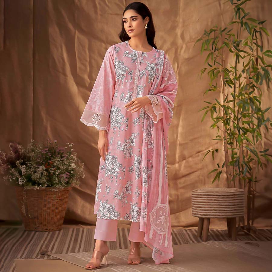 Salmon Lawn Cotton Party Wear Salwar Kameez