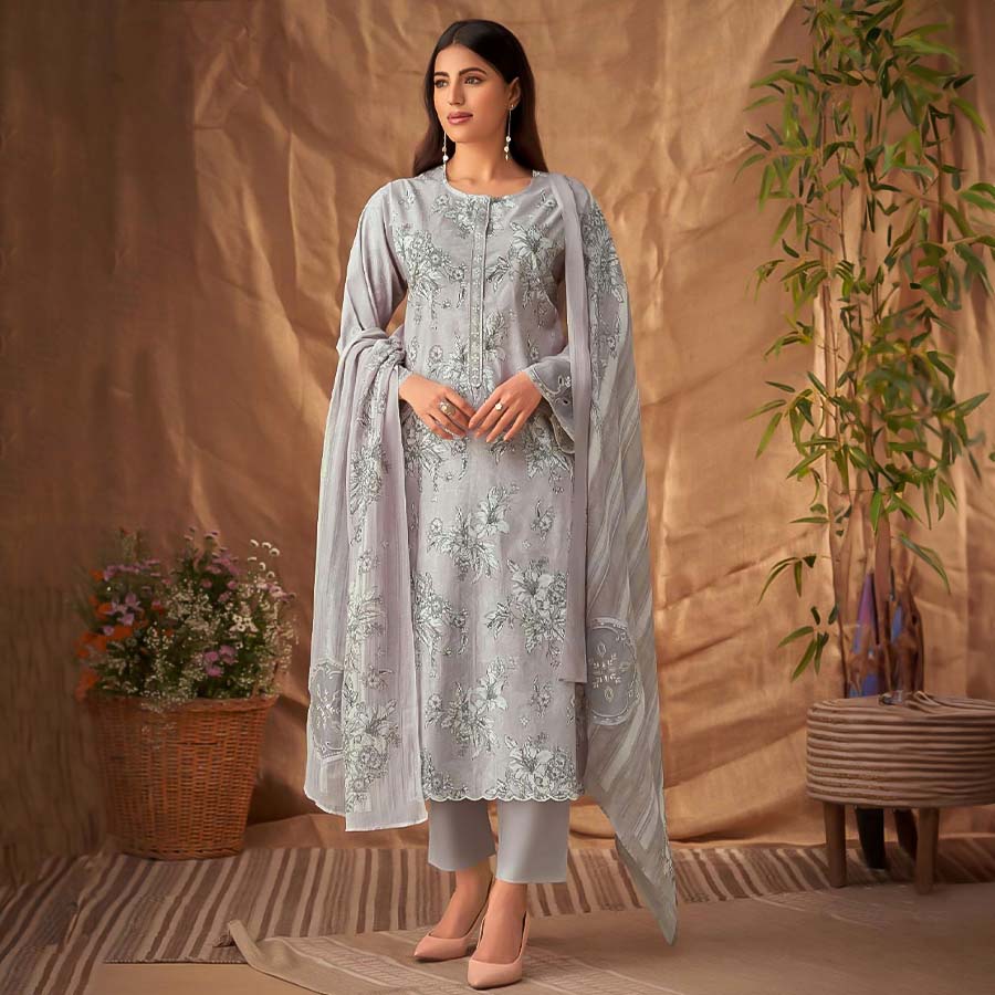 Grey Lawn Cotton Party Wear Salwar Kameez