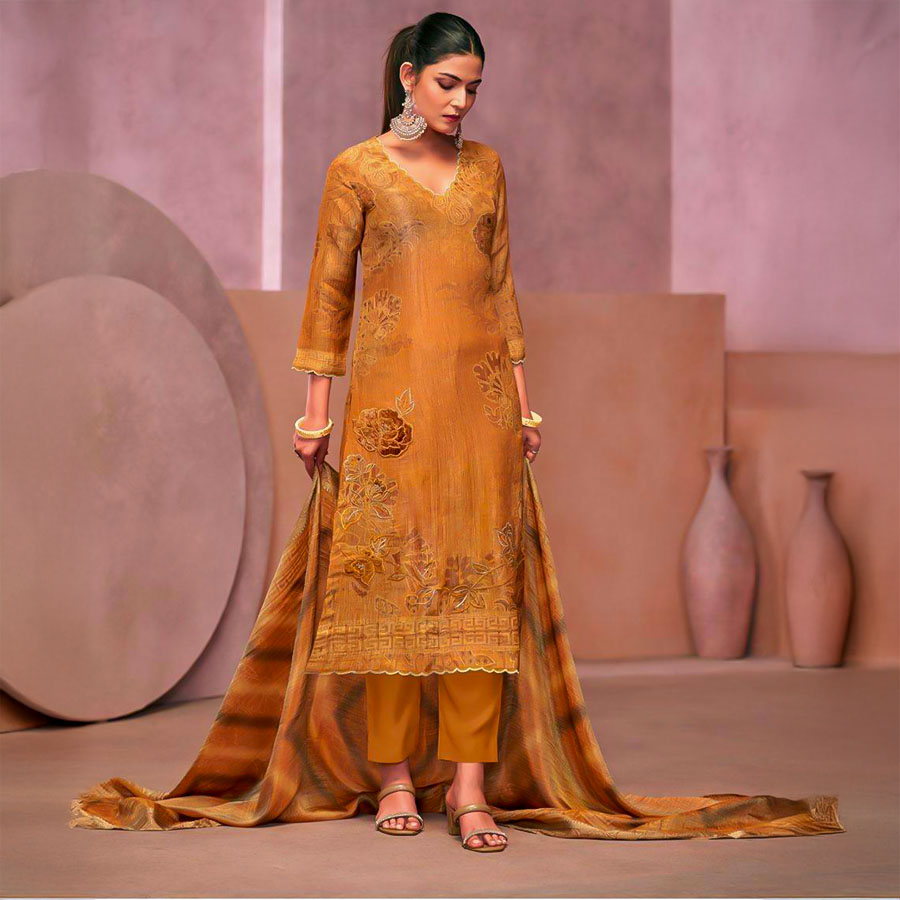 Orange  Simmer Tissue Crush Designer Salwar Kameez