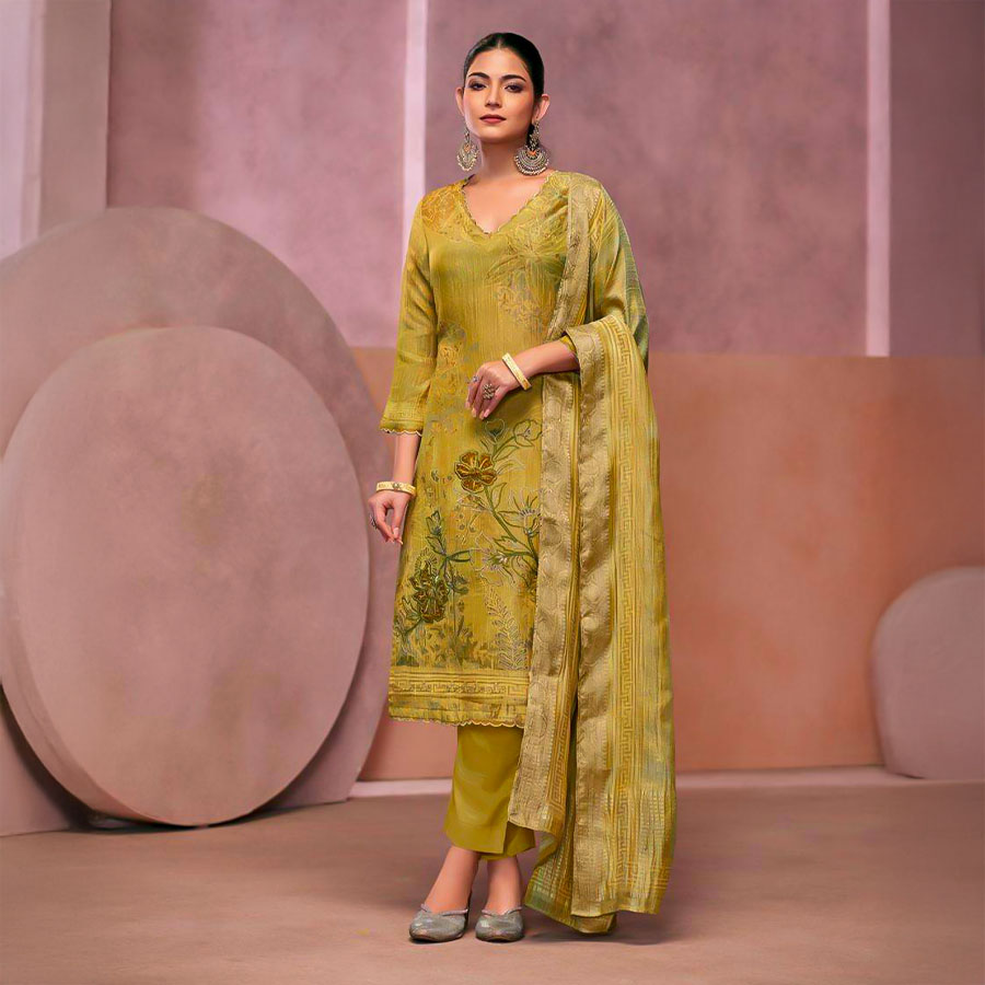 Green  Simmer Tissue Crush Designer Salwar Kameez