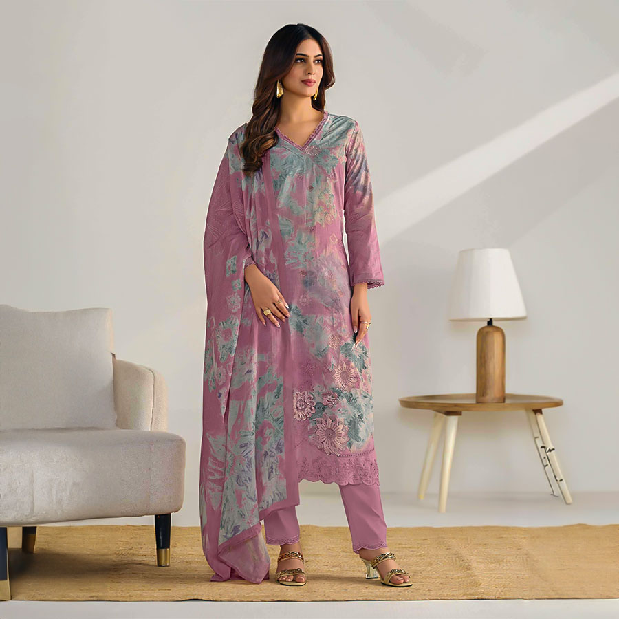 Pink  Cotton Lawn Party Wear Salwar Kameez