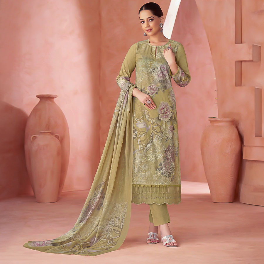 Green Cotton Lawn Party Wear Salwar Kameez