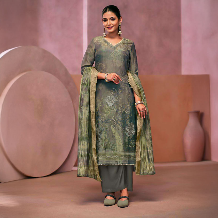 Green  Simmer Tissue Crush Designer Salwar Kameez
