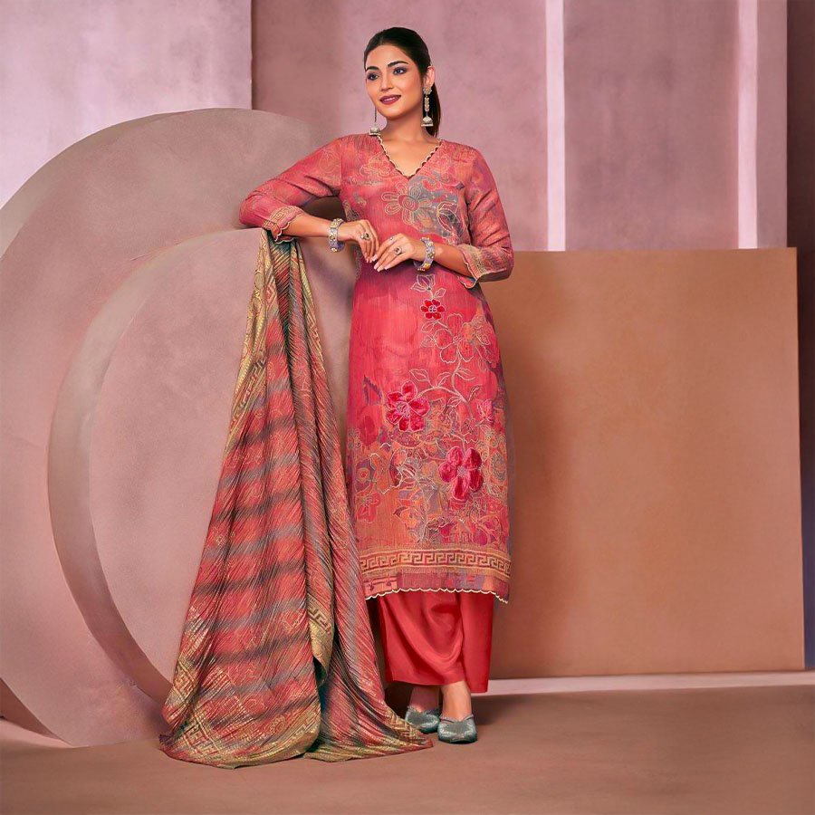 Red  Simmer Tissue Crush Designer Salwar Kameez
