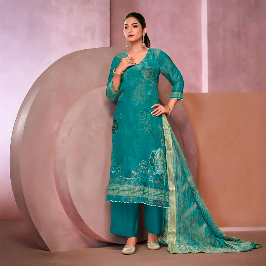Green  Simmer Tissue Crush Designer Salwar Kameez