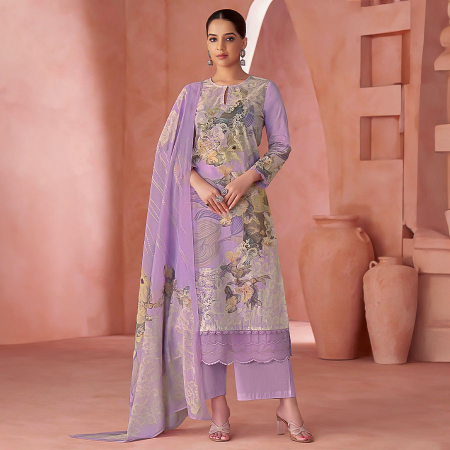 Purple Cotton Lawn Party Wear Salwar Kameez