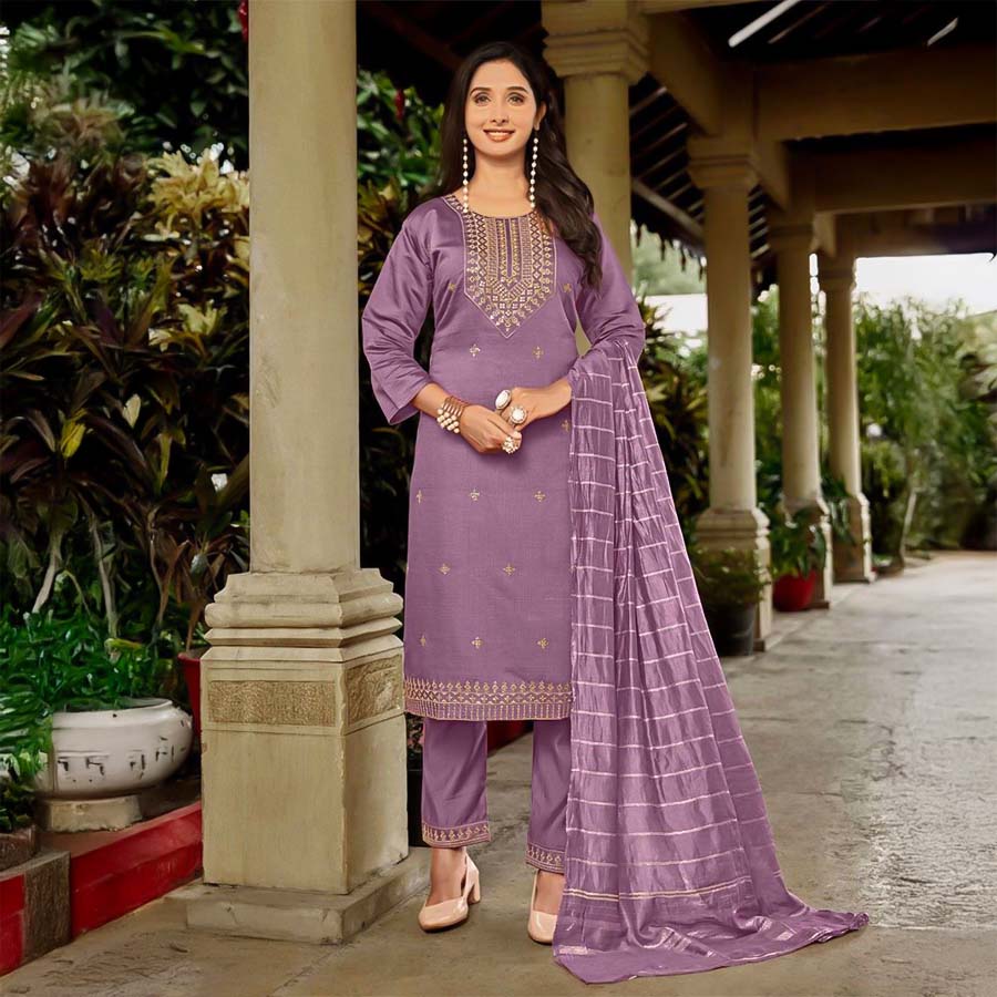 Purple  Vertican  Casual Wear Salwar Kameez