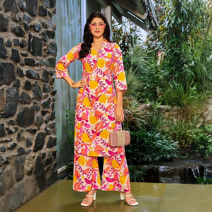 Orange  Cotton Flex Printed Kurti