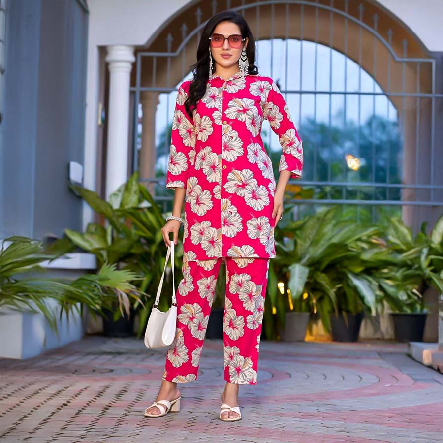 Magenta  Cotton Flex Printed Kurti