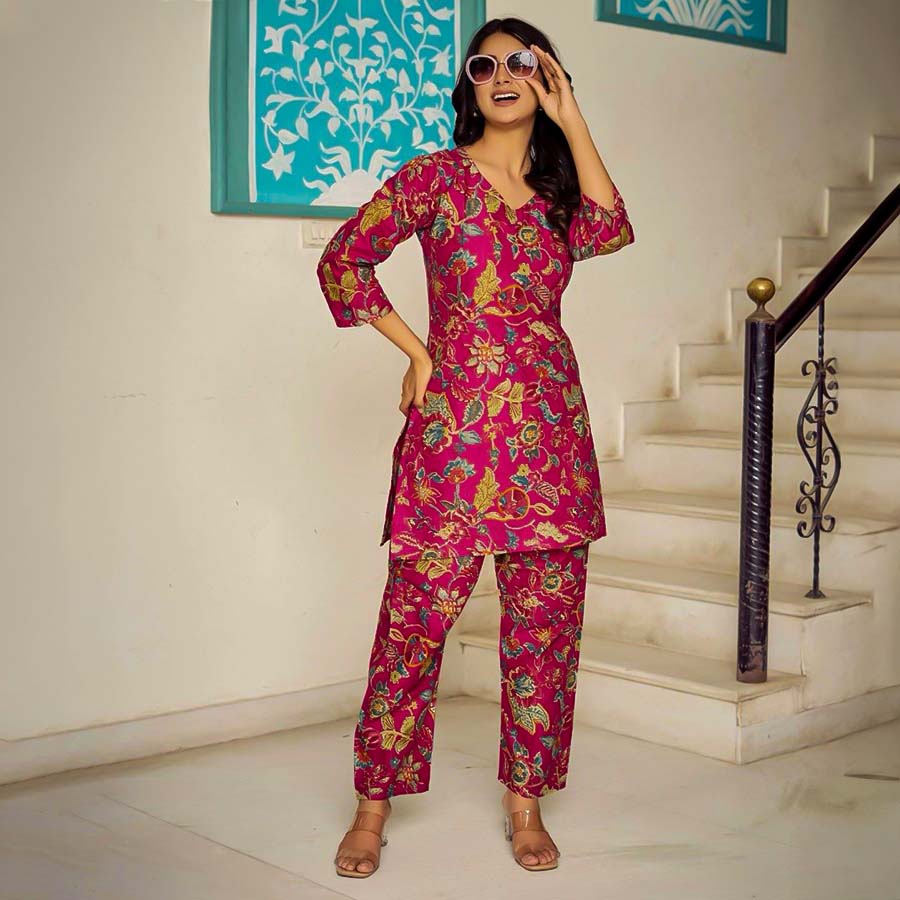 Red  Cotton Casual Wear Kurti