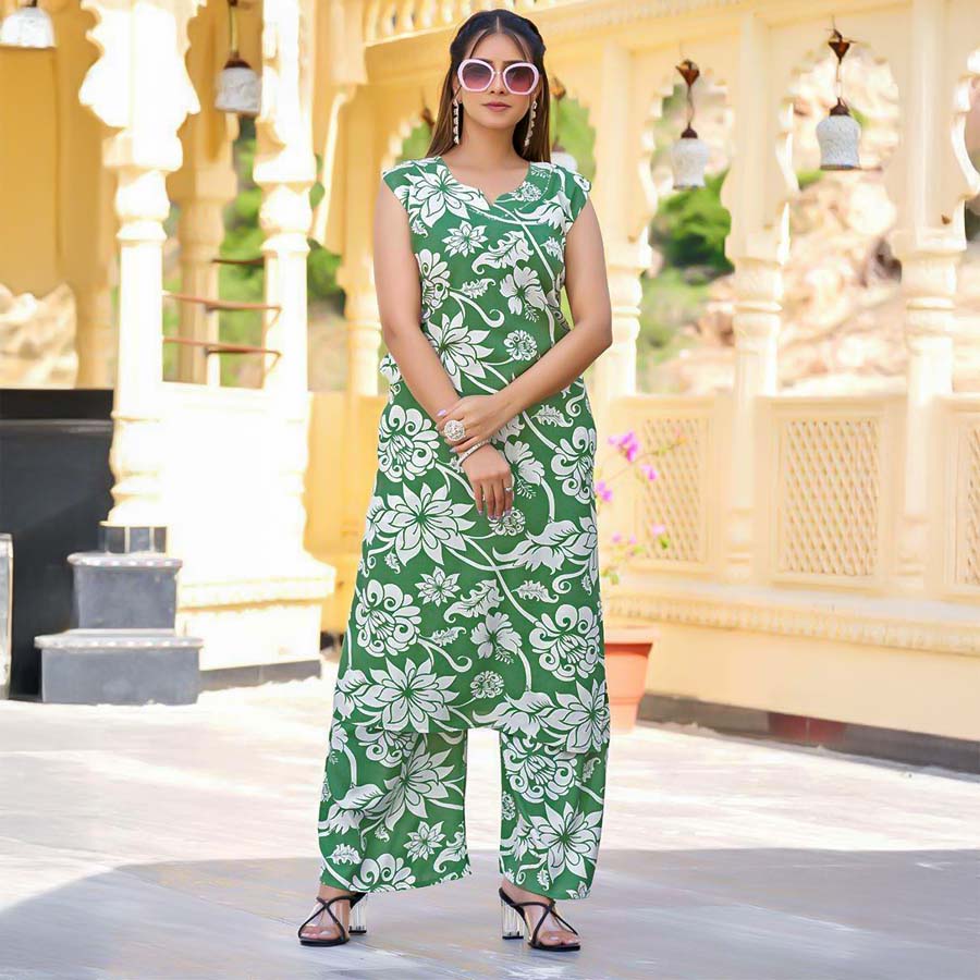 Green  Rayon Print Printed Kurti