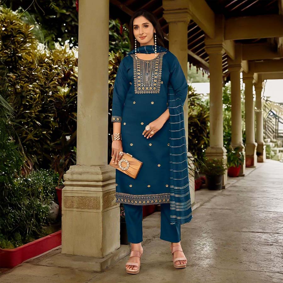 Blue  Vertican  Casual Wear Salwar Kameez