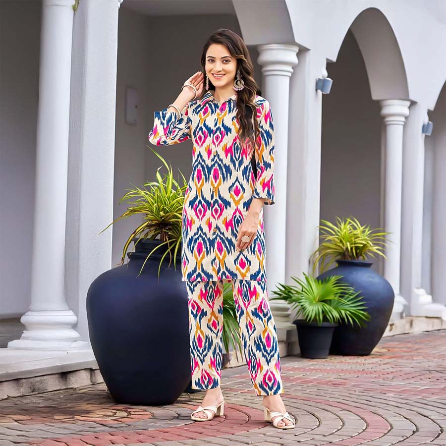 White  Cotton Flex Printed Kurti