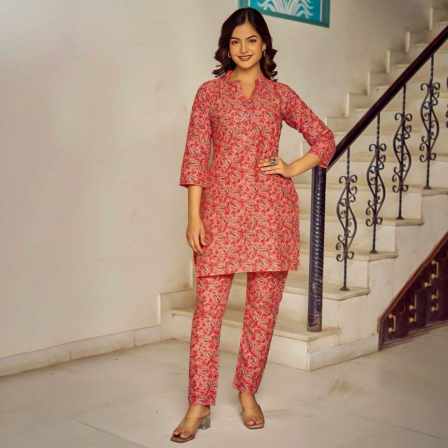 Orange  Cotton Casual Wear Kurti