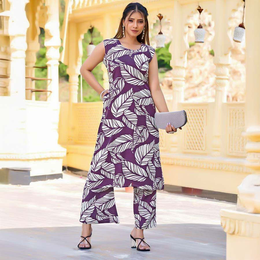 Violet Rayon Print Printed Kurti