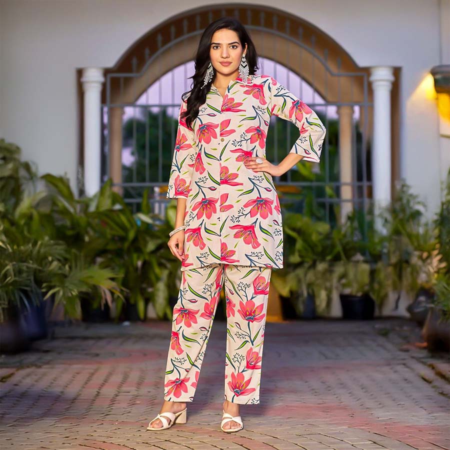 White  Cotton Flex Printed Kurti