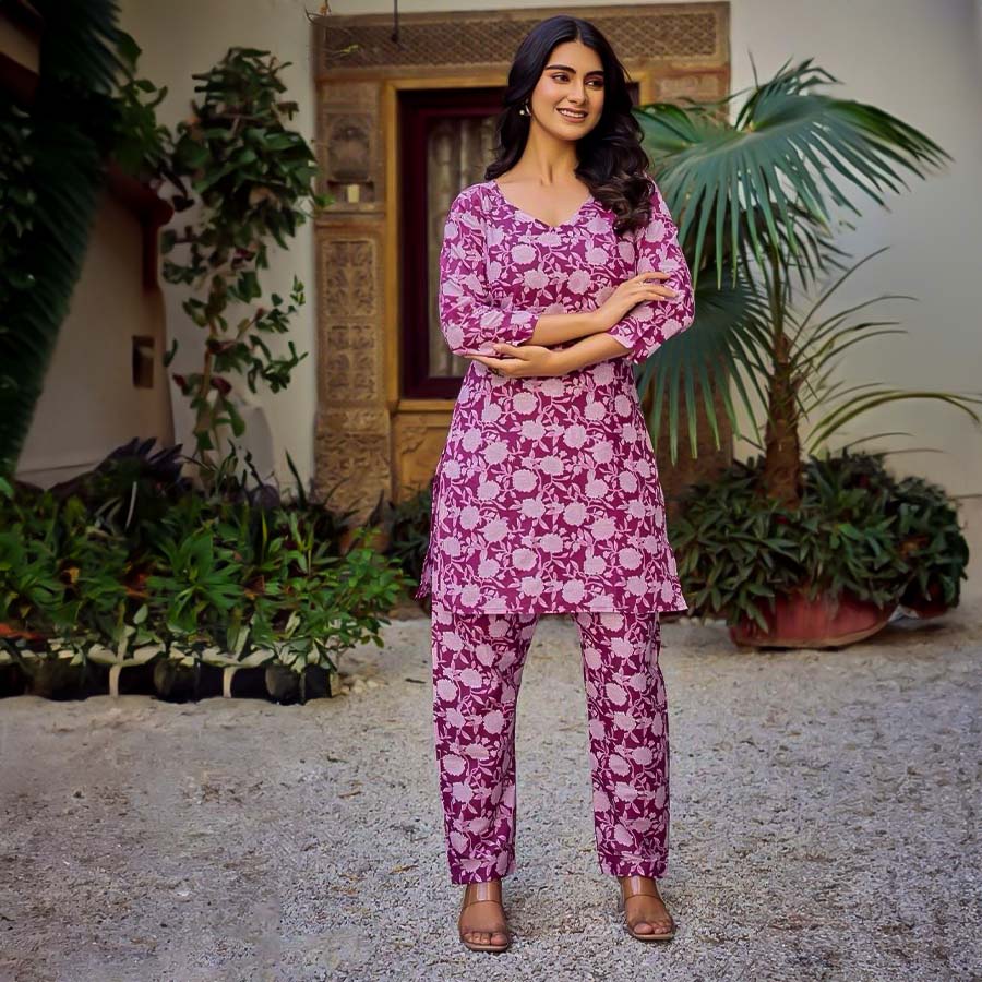 Purple Cotton Casual Wear Kurti