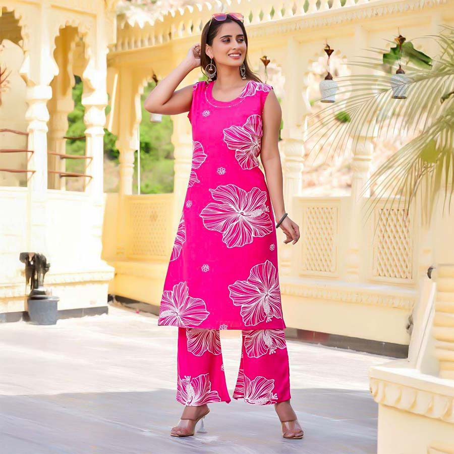 Pink  Rayon Print Printed Kurti
