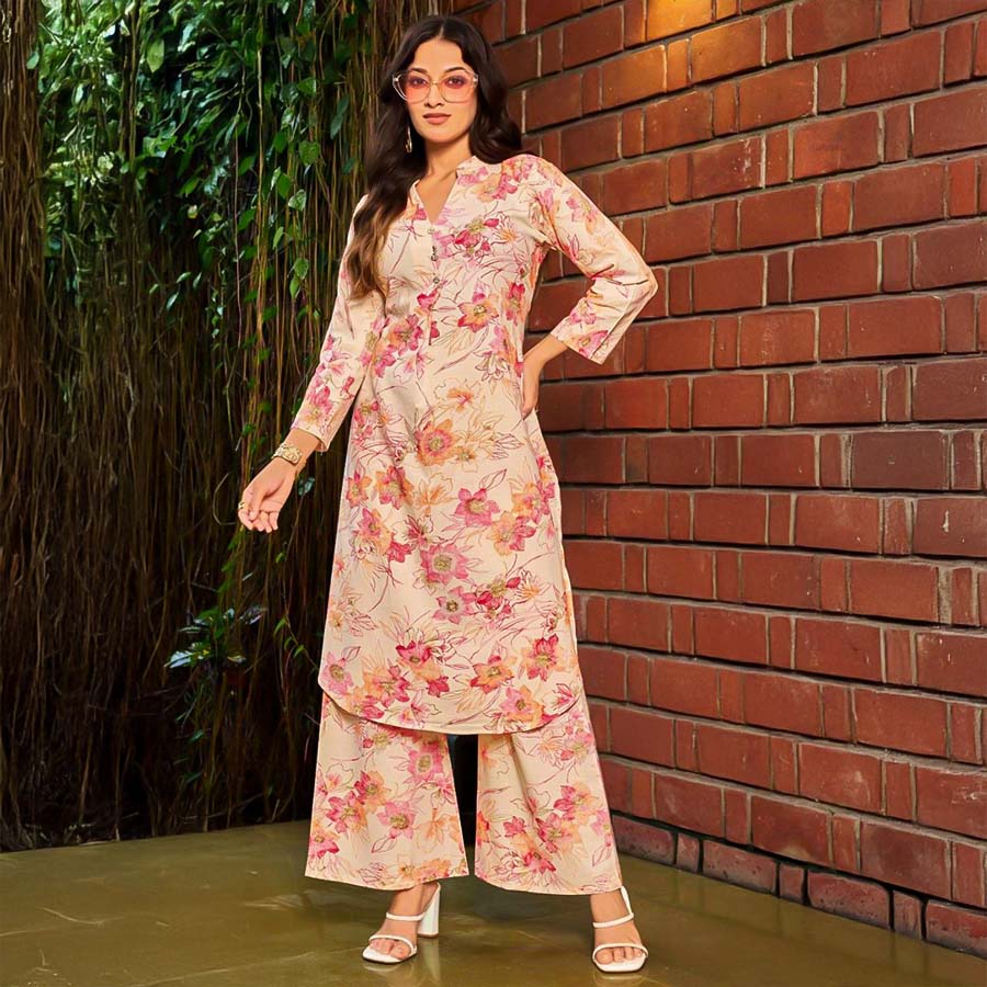 Pink  Cotton Flex Printed Kurti