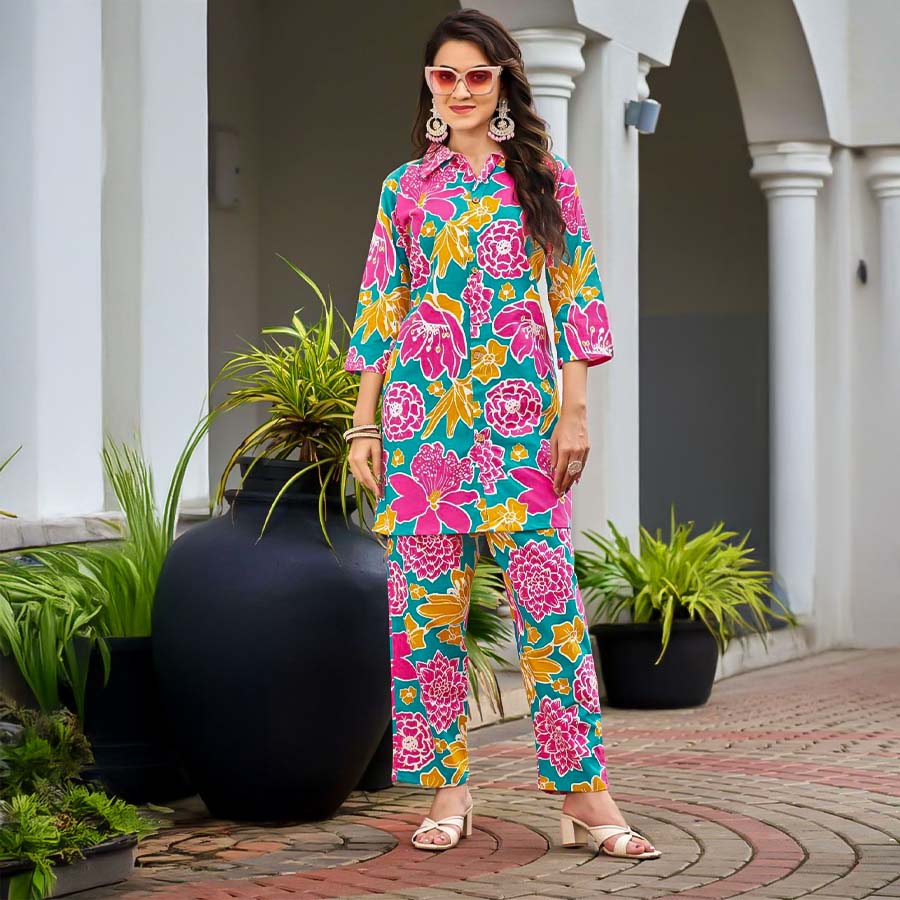 Pink Cotton Flex Printed Kurti