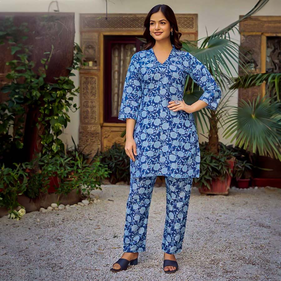 Blue Cotton Casual Wear Kurti