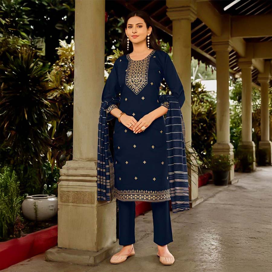 Blue  Vertican  Casual Wear Salwar Kameez