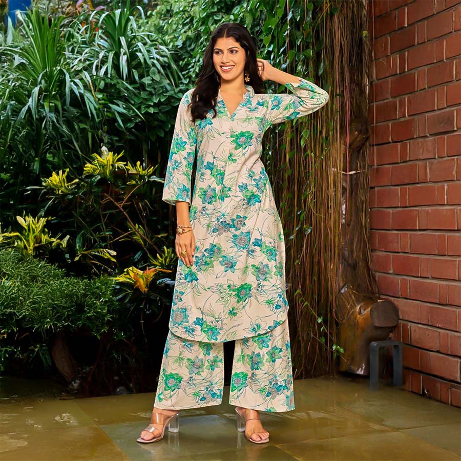 Green  Cotton Flex Printed Kurti