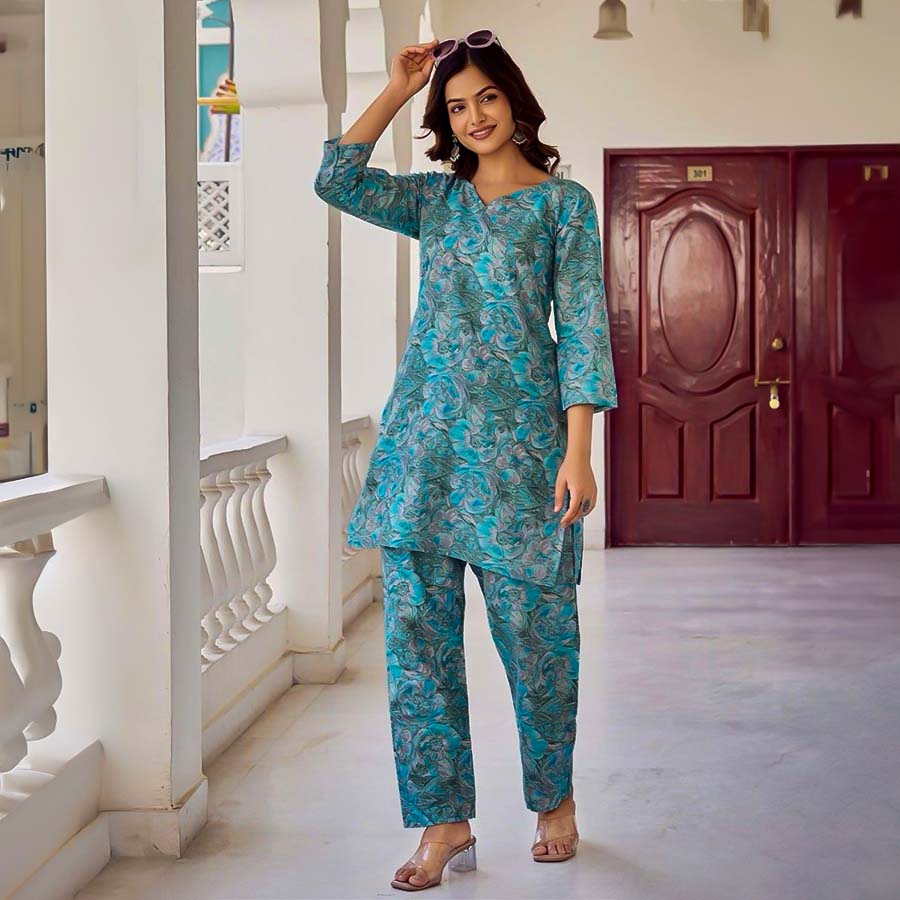 Blue Cotton Casual Wear Kurti