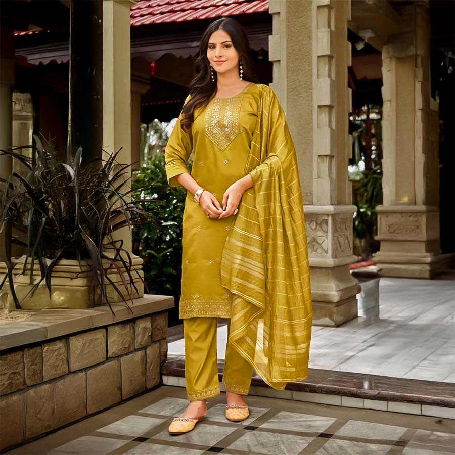 Yellow  Vertican  Casual Wear Salwar Kameez