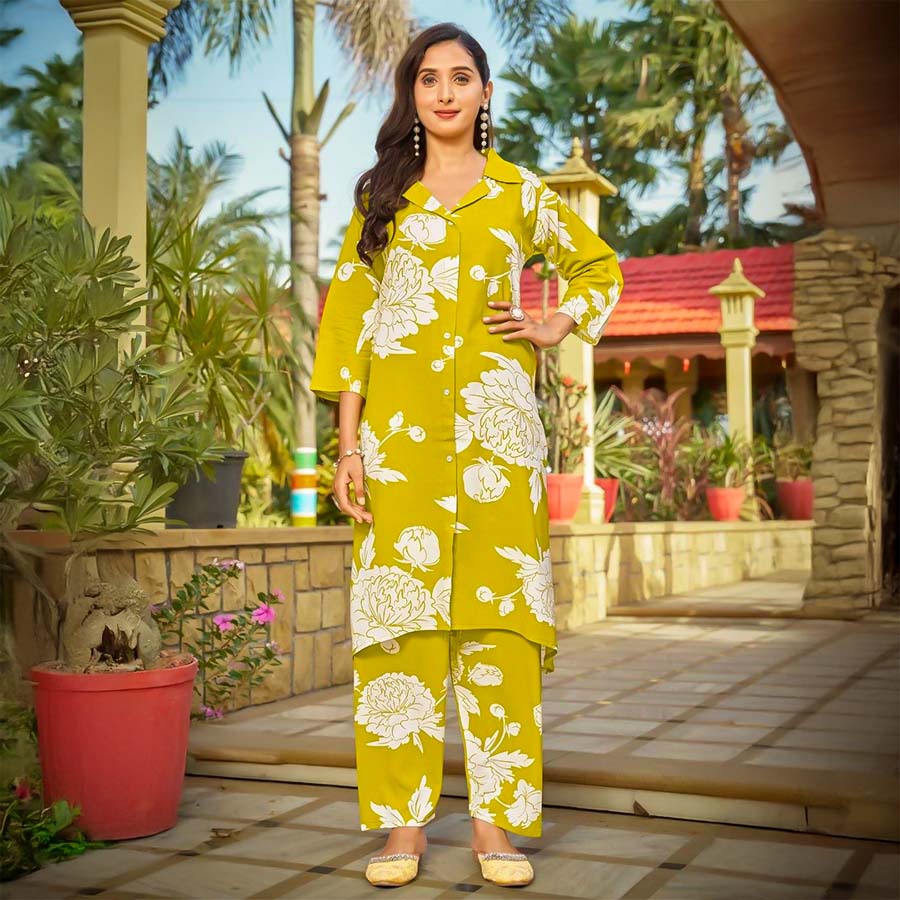 Green  Rayon Casual Wear Kurti