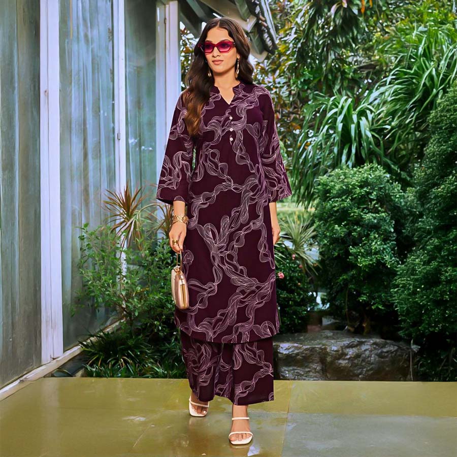 Violet Cotton Flex Printed Kurti