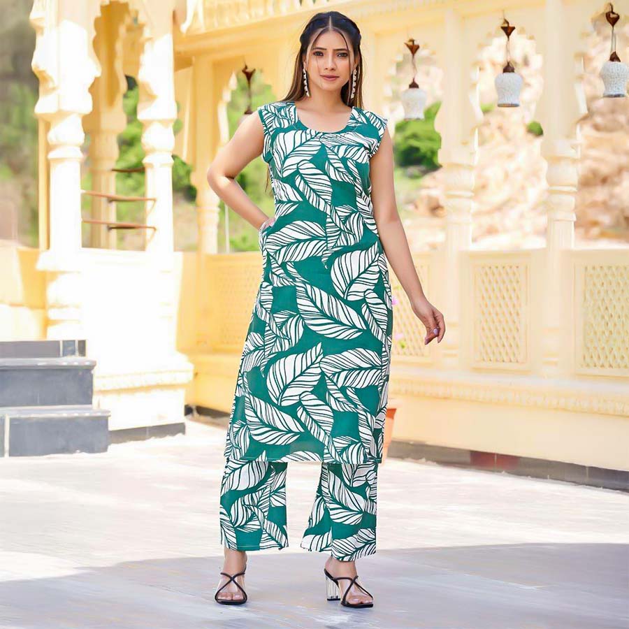 Green  Rayon Print Printed Kurti