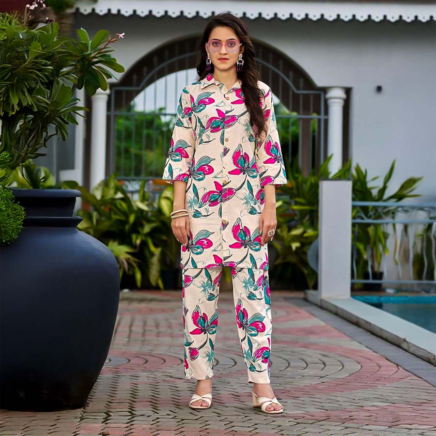 White  Cotton Flex Printed Kurti