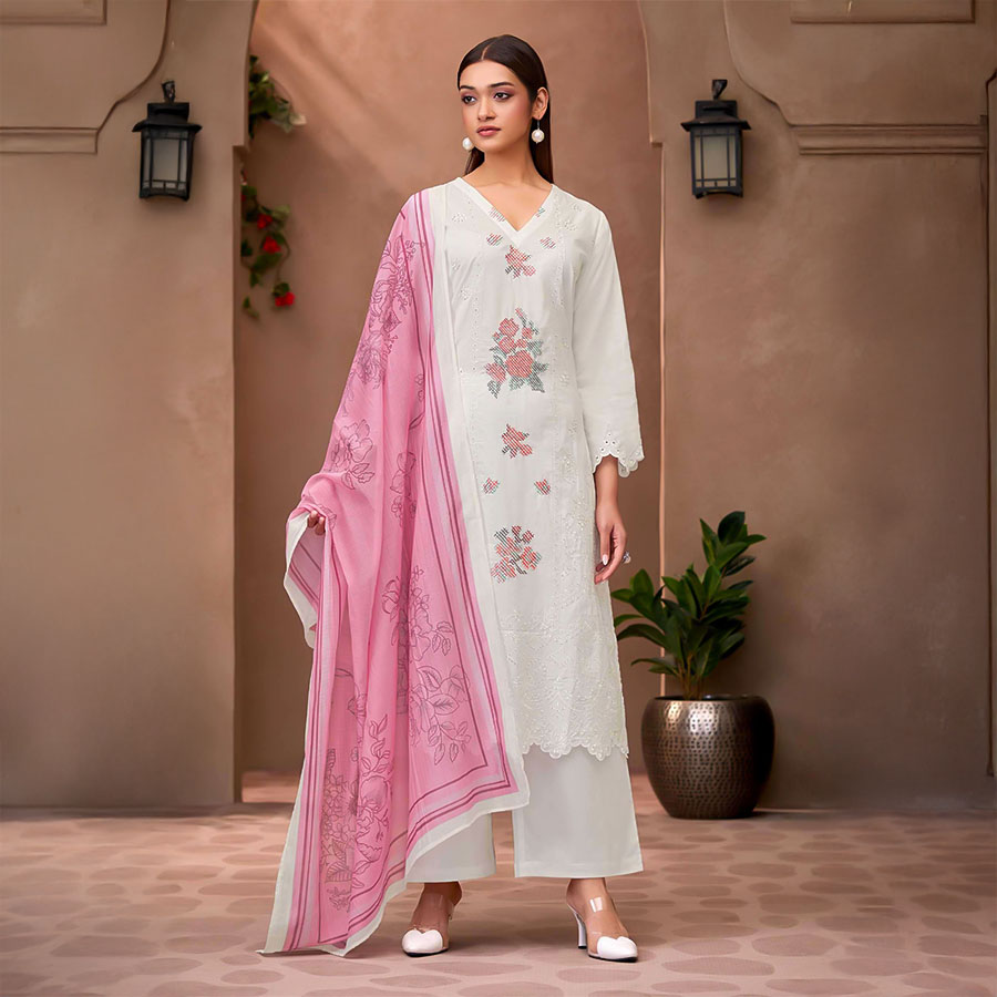 White  Cotton Lawn  Party Wear Salwar Kameez