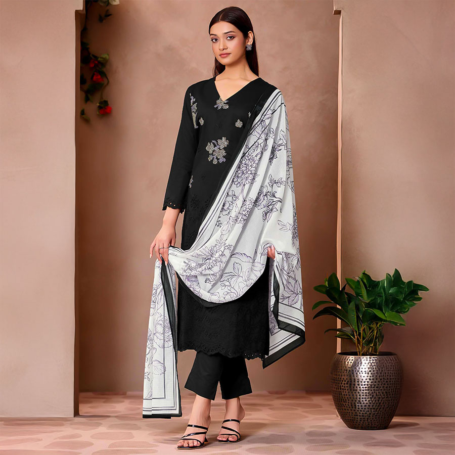 Black  Cotton Lawn  Party Wear Salwar Kameez
