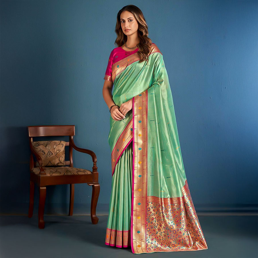 Green  Tissue Casual Wear Saree
