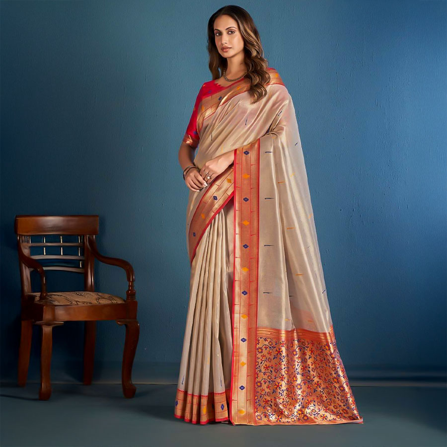 Grey  Tissue Casual Wear Saree