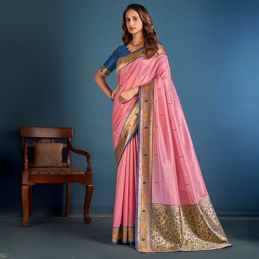 Pink  Tissue Casual Wear Saree