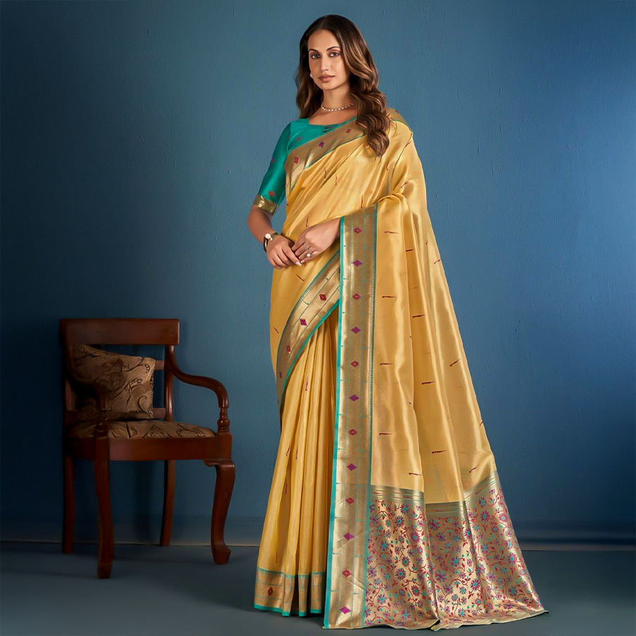 Yellow Tissue Casual Wear Saree