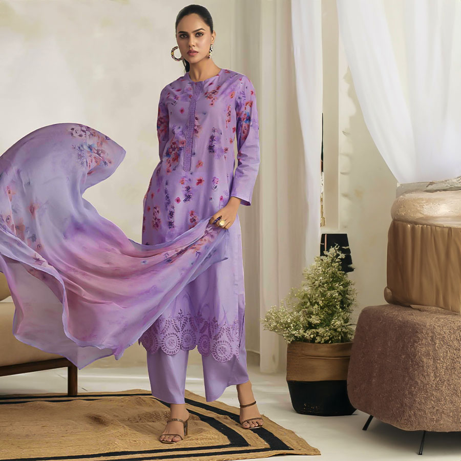 Purple Cotton Lawn Casual Wear Salwar Kameez