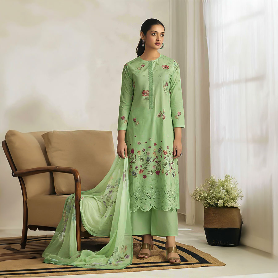 Green  Cotton Lawn Casual Wear Salwar Kameez