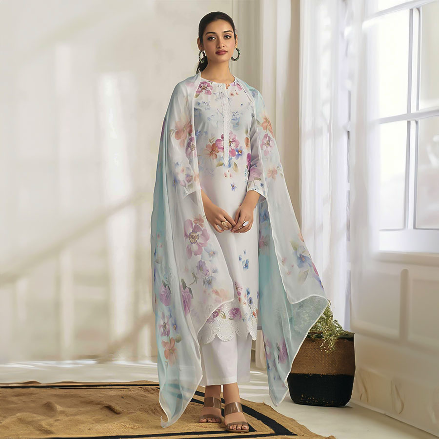 White  Cotton Lawn Casual Wear Salwar Kameez