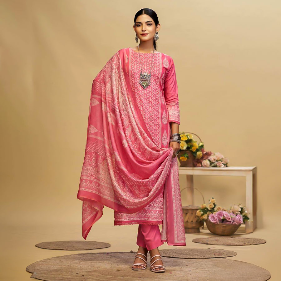 Red  Cambric Casual Wear Salwar Kameez