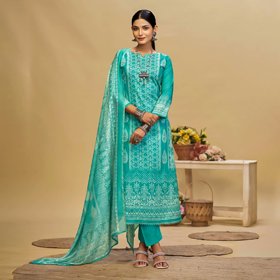 Cyan Cambric Casual Wear Salwar Kameez