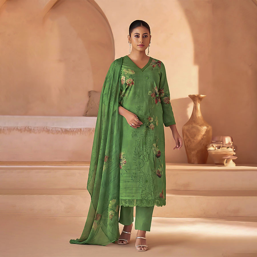 Green  Cotton Casual Wear Salwar Kameez