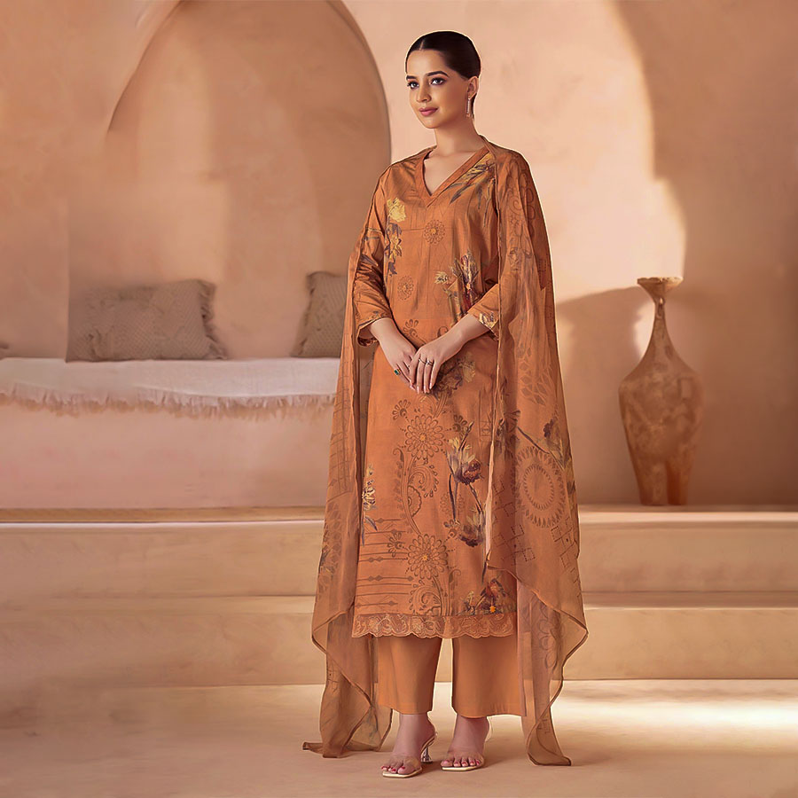 Orange  Cotton Casual Wear Salwar Kameez