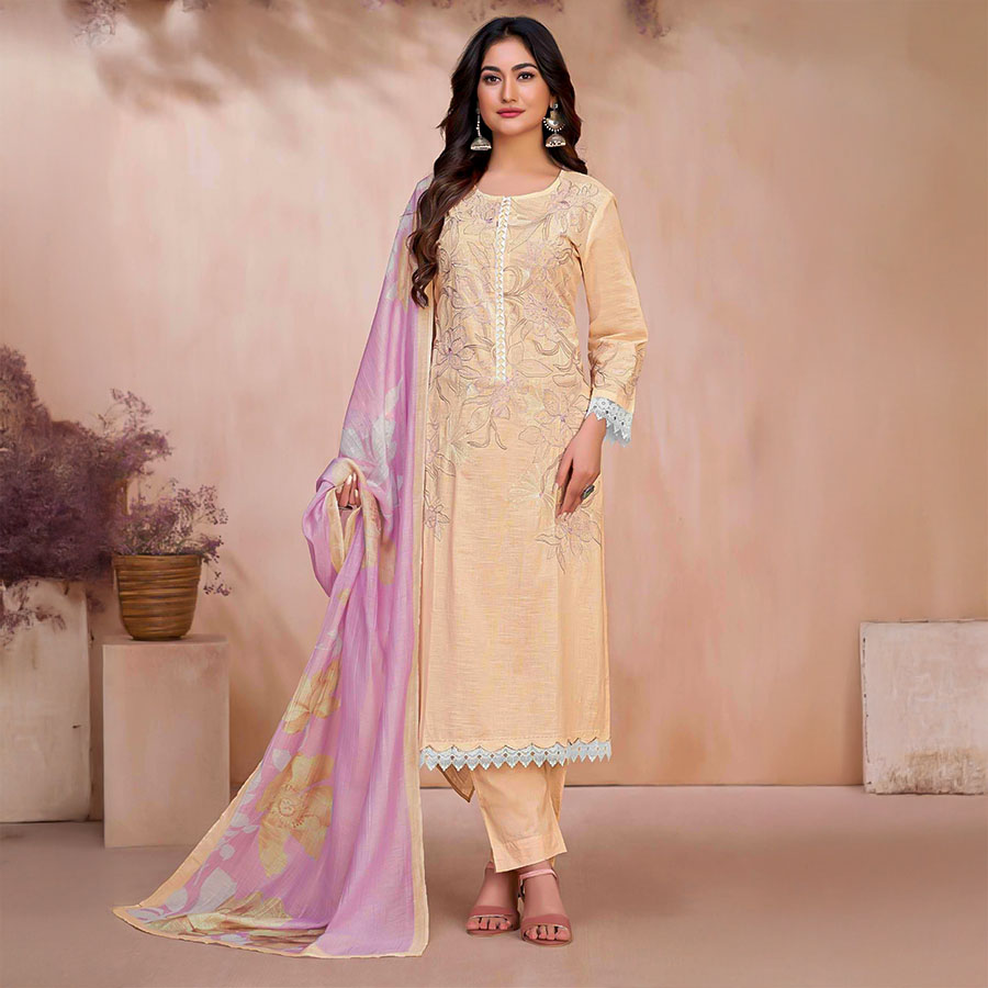 Yellow Cotton Linen Party Wear Salwar Kameez