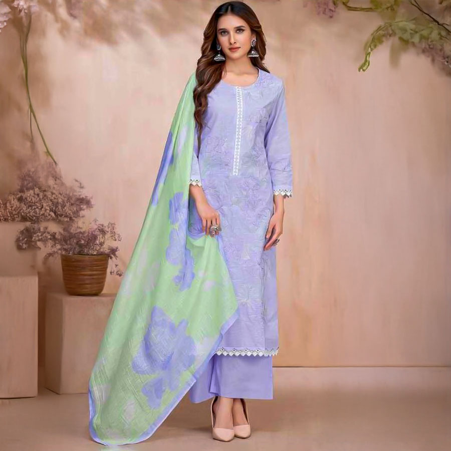 Purple Cotton Linen Party Wear Salwar Kameez