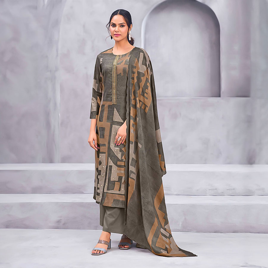 Grey Cotton Lawn Casual Wear Salwar Kameez