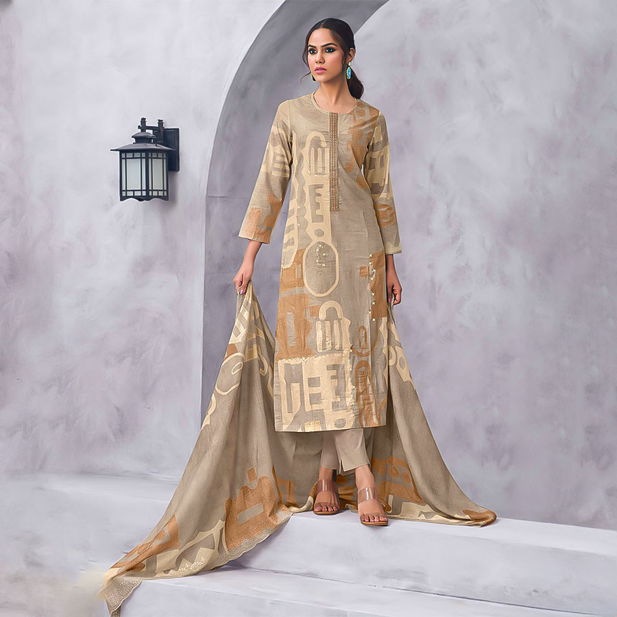 Grey Cotton Lawn Casual Wear Salwar Kameez